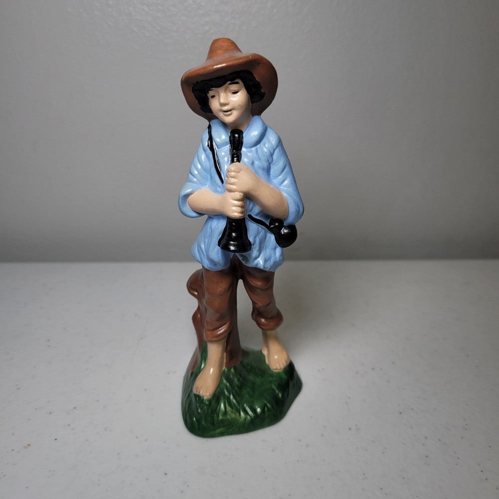 Pacific Mold Boy Blue Vintage Ceramic Nativity Piece Shepherd Musician 6 Inch